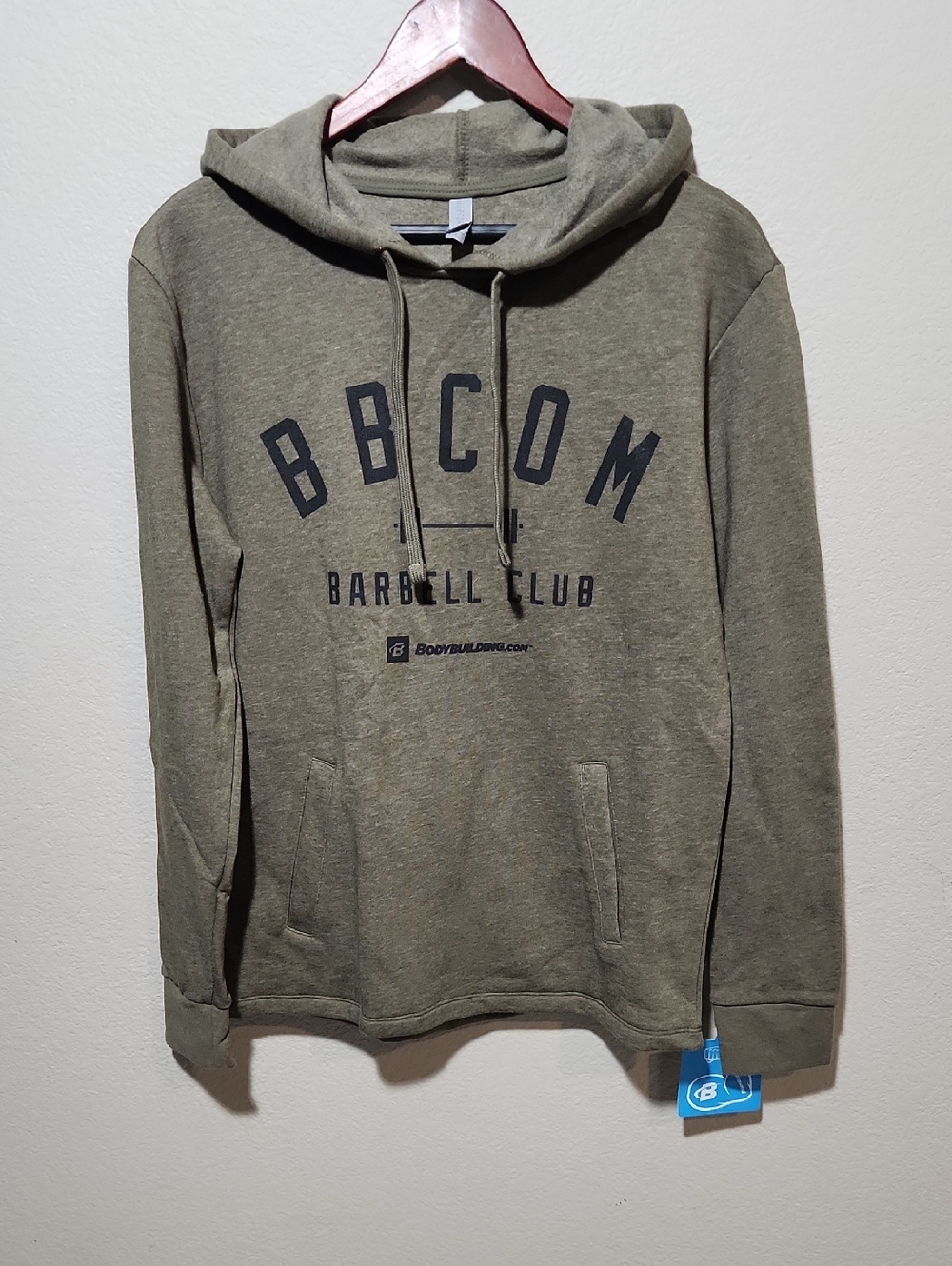 Next Level Apparel Olive Green BBCom Barbell Club Hoodie Mens Sz Sm